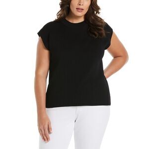 Plus Size Mixed Rib Mock Neck Sleeveless Sweater